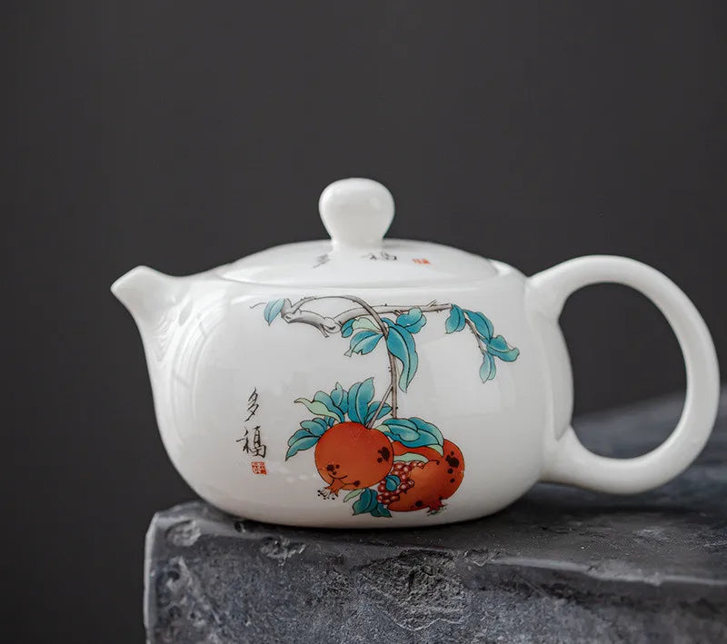 120ml Exquisite Suet Jade Ceramic Teapots Hand Painted Fruit Pattern Tea Pot Travel Portable Kettle Chinese Handmade Tea Set