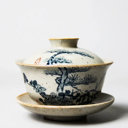 120ml Hand Painted Gaiwan For Tea Plum Pottery Tureen With Lid Teaware Pine Kung Fu Tea Set Chinese Cup Tea Bowls Bamboo Chawan