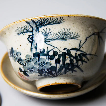120ml Hand Painted Gaiwan For Tea Plum Pottery Tureen With Lid Teaware Pine Kung Fu Tea Set Chinese Cup Tea Bowls Bamboo Chawan