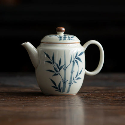 120ml Hand-painted Bamboo Art Ceramic Teapot Handmade Samll Pot Household Tea Brewing Kettle with Infuser Teaware Equipment Gift