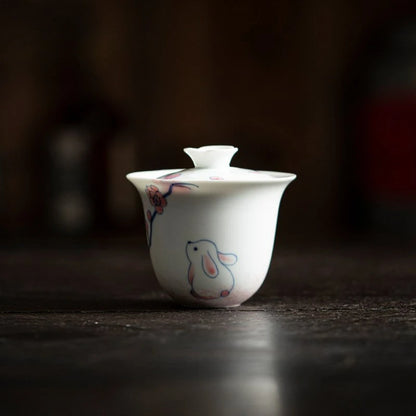 120ml Pure Hand-painted Powder Rabbit Ceramic Cover Bowl Underglaze Color Tea Bowl Ladies Tea Making Anti Scalding Gaiwan Teaset