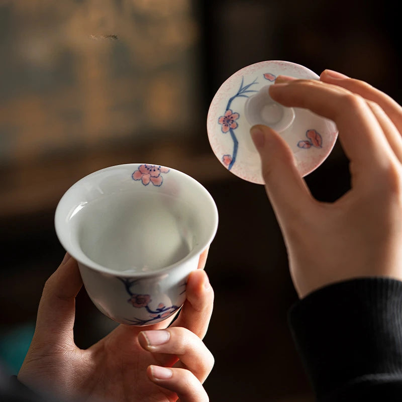 120ml Pure Hand-painted Powder Rabbit Ceramic Cover Bowl Underglaze Color Tea Bowl Ladies Tea Making Anti Scalding Gaiwan Teaset