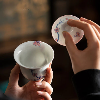 120ml Pure Hand-painted Powder Rabbit Ceramic Cover Bowl Underglaze Color Tea Bowl Ladies Tea Making Anti Scalding Gaiwan Teaset
