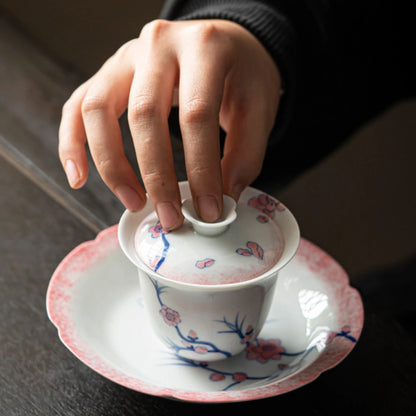 120ml Pure Hand-painted Powder Rabbit Ceramic Cover Bowl Underglaze Color Tea Bowl Ladies Tea Making Anti Scalding Gaiwan Teaset