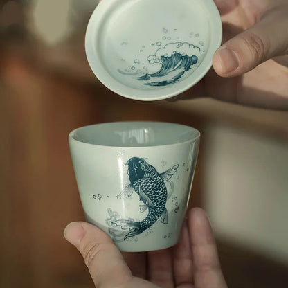 120ml Traditional Chinese style Hand Painted Ceramic With lid teacup set Chinese tea set porcelain Coffee cup mug H378