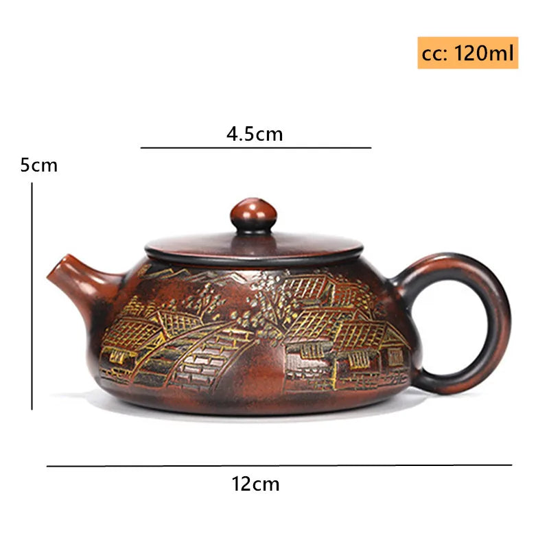 120ml Yixing Purple Clay Stone Scoop Teapot Master Handmade Ball Hole Filter Kettle Customized Tea Infuser Chinese Zisha Tea Set