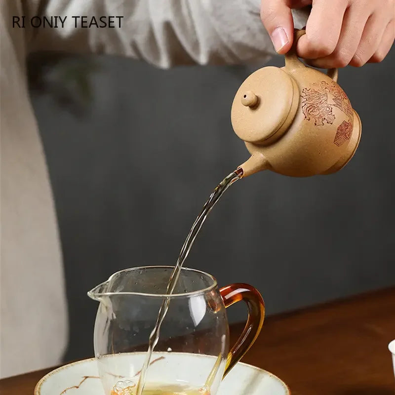 120ml Yixing Purple Clay Teapots Famous Artists Handmade Small Capacity Tea Pot Raw Ore Section Mud Kettle Chinese Zisha Tea Set