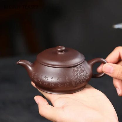 120ml Yixing Purple Clay Teapots Famous Hand Carved Tea Pot Raw Ore Old Purple Mud Kettle Chinese Handmade Zisha Tea Set