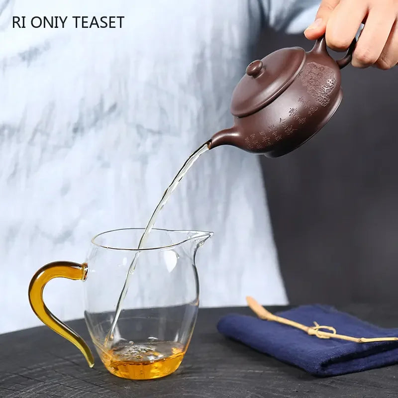 120ml Yixing Purple Clay Teapots Famous Hand Carved Tea Pot Raw Ore Old Purple Mud Kettle Chinese Handmade Zisha Tea Set