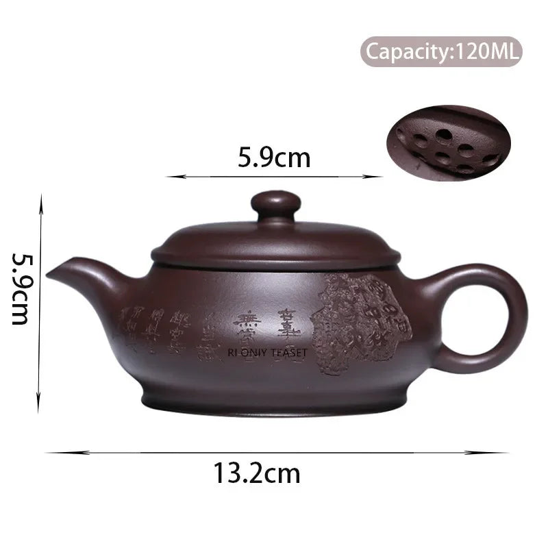 120ml Yixing Purple Clay Teapots Famous Hand Carved Tea Pot Raw Ore Old Purple Mud Kettle Chinese Handmade Zisha Tea Set