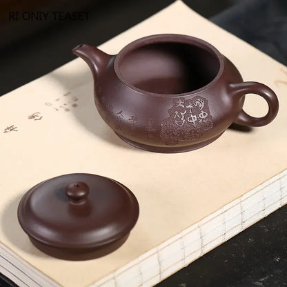 120ml Yixing Purple Clay Teapots Famous Hand Carved Tea Pot Raw Ore Old Purple Mud Kettle Chinese Handmade Zisha Tea Set