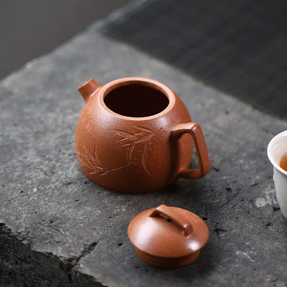 120ml Yixing Purple Clay Teapots Kettle Famous Artists Hand-carved Bamboo Leaf Pattern Tea Pot Chinese Zisha Tea Set Teaware
