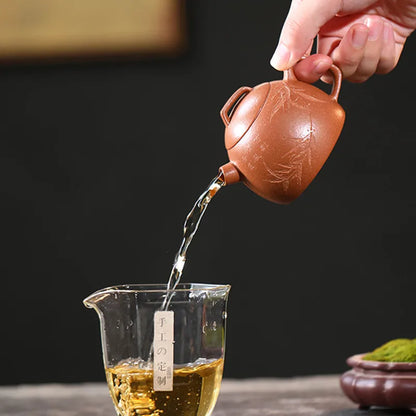 120ml Yixing Purple Clay Teapots Kettle Famous Artists Hand-carved Bamboo Leaf Pattern Tea Pot Chinese Zisha Tea Set Teaware