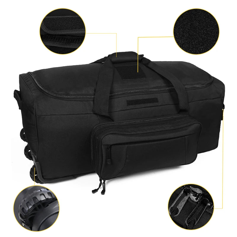 124L arge Capacity Military Tactical Duffel Bag Rolling Luggage for Heavy-Duty Camping Hiking luggage Travel Suitcase 124L