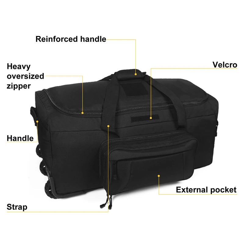124L arge Capacity Military Tactical Duffel Bag Rolling Luggage for Heavy-Duty Camping Hiking luggage Travel Suitcase 124L