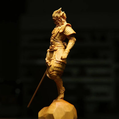 12CM 16CM Boxwood Sun Wukong Sculpture Monkey King Feng Shui Wooden Figure Solid Wood Buddha Statue Chinese Home Decor