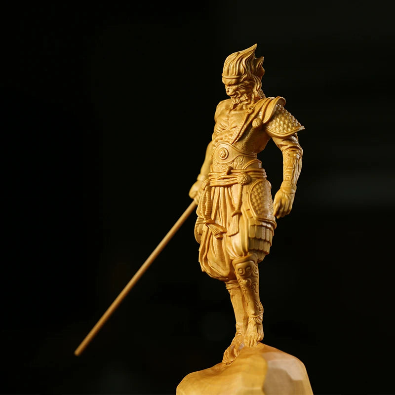 12CM 16CM Boxwood Sun Wukong Sculpture Monkey King Feng Shui Wooden Figure Solid Wood Buddha Statue Chinese Home Decor