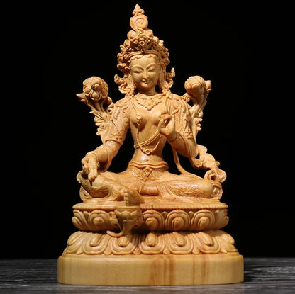 12CM Solid Wood Bodhisattva Buxus Buddha Statue Home Statue Accessories Tibetan Buddhism G Statues
