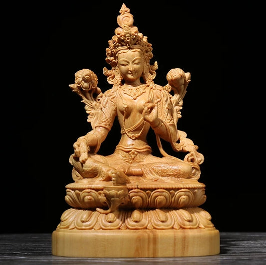 12CM Solid Wood Bodhisattva Buxus Buddha Statue Home Statue Accessories Tibetan Buddhism G Statues