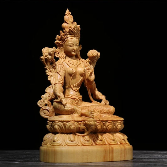 12CM Solid Wood Bodhisattva Buxus Buddha Statue Home Statue Accessories Tibetan Buddhism G Statues