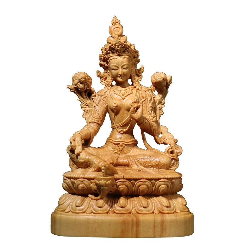 12CM Solid Wood Bodhisattva Buxus Buddha Statue Home Statue Accessories Tibetan Buddhism G Statues
