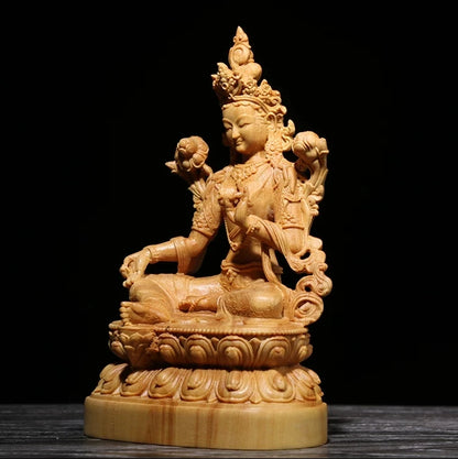 12CM Solid Wood Bodhisattva Buxus Buddha Statue Home Statue Accessories Tibetan Buddhism G Statues