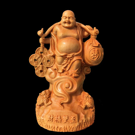 12CM Thuja Wood Wood Sculpture Real Wood Wood Statue Collection Feng Shui Buddha Home Décor Figure Statue Collection Rich