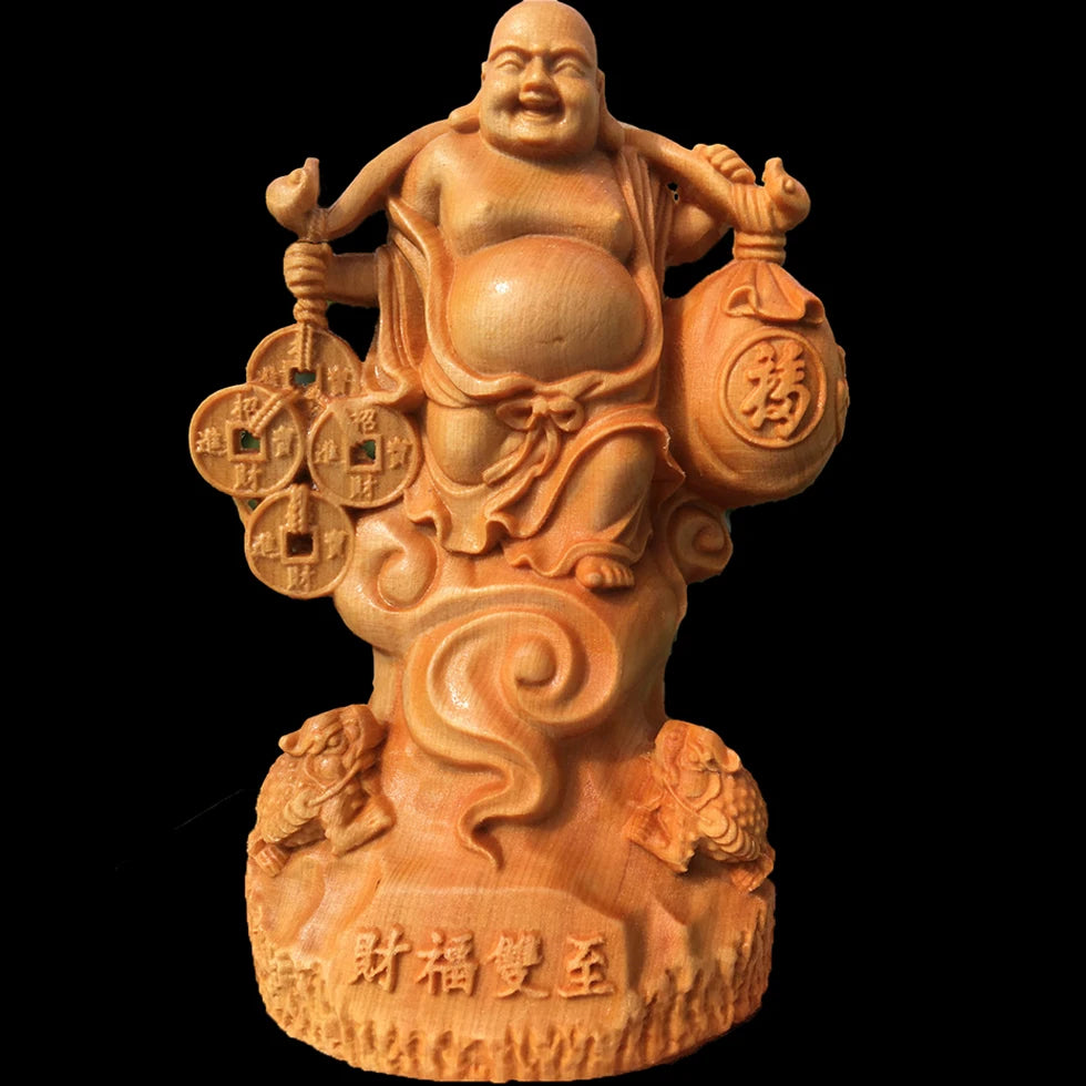 12CM Thuja Wood Wood Sculpture Real Wood Wood Statue Collection Feng Shui Buddha Home Décor Figure Statue Collection Rich