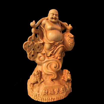 12CM Thuja Wood Wood Sculpture Real Wood Wood Statue Collection Feng Shui Buddha Home Décor Figure Statue Collection Rich