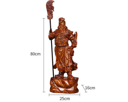 Rosewood Wood Guan Gong Yu Warrior God Guanyu Statue Dragon soldier sculpture