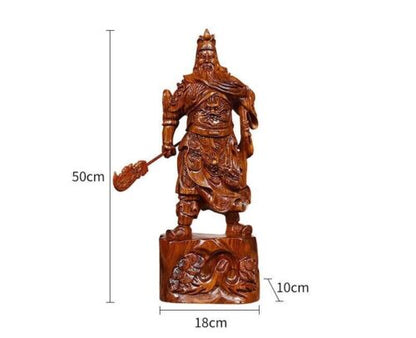 Chinese Guan Yu Gong Warrior God Wealth Wooden Carving Wood Statue fengshui 關公h1