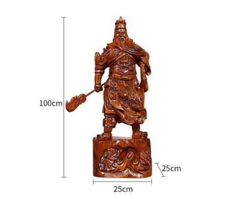 Chinese Guan Yu Gong Warrior God Wealth Wooden Carving Wood Statue fengshui 關公h1