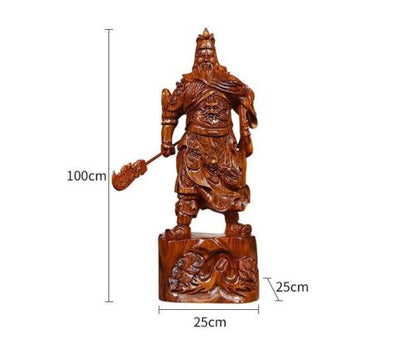 Chinese Guan Yu Gong Warrior God Wealth Wooden Carving Wood Statue fengshui 關公h1