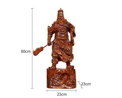 Chinese Guan Yu Gong Warrior God Wealth Wooden Carving Wood Statue fengshui 關公h1