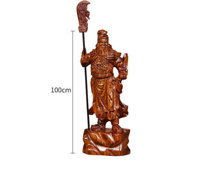 Rosewood Wood Guan Gong Yu Warrior God Guanyu Statue Dragon soldier sculpture