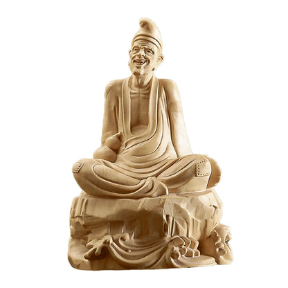 12cm Boxwood Jigong Buddha Statue Xianglong Luohan Feng Shui Monk Real Wood Sculpture Home Decor