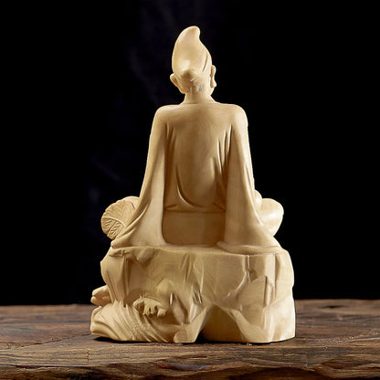 12cm Boxwood Jigong Buddha Statue Xianglong Luohan Feng Shui Monk Real Wood Sculpture Home Decor