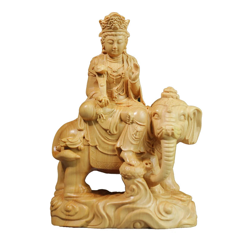 12cm Manjushri Buddha Boxwood Sculpture Solid Wood Buddha Statue Handicrafts Living Room Samantabhadra Bodhi-satta Home Decor