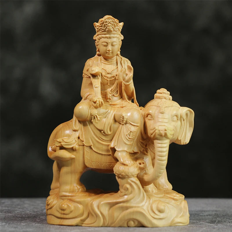 12cm Manjushri Buddha Boxwood Sculpture Solid Wood Buddha Statue Handicrafts Living Room Samantabhadra Bodhi-satta Home Decor