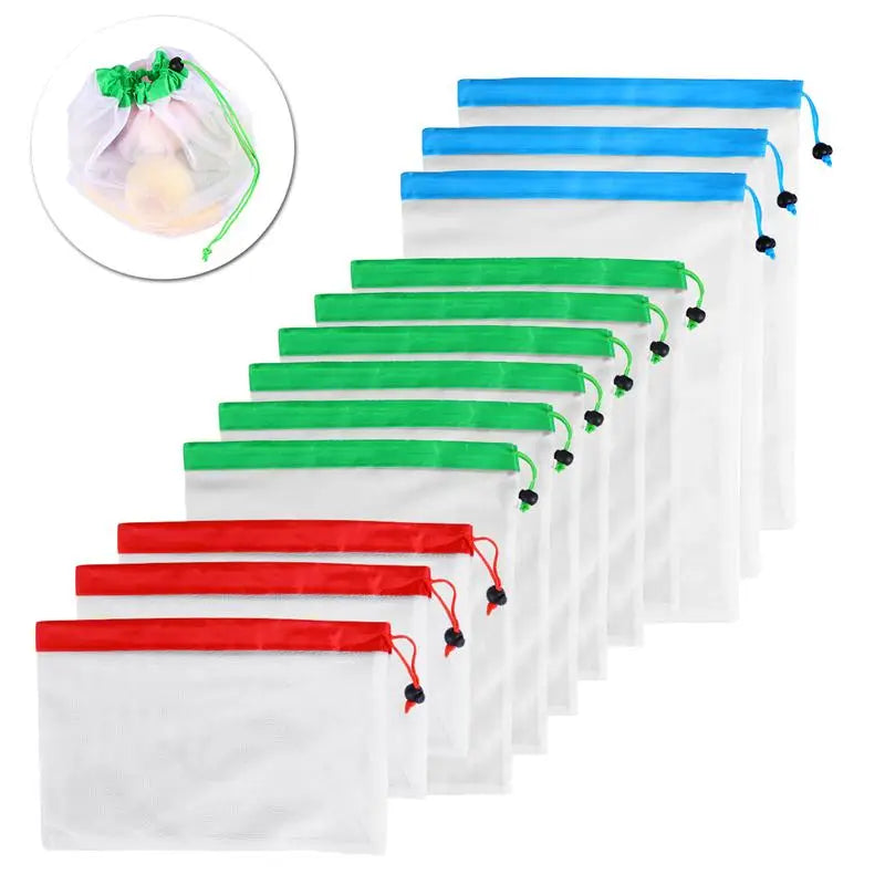 12pcs Eco Friendly Washable Mesh Produce Bags for Grocery Shopping Storage Reusable Fruit Vegetable Kitchen Storage