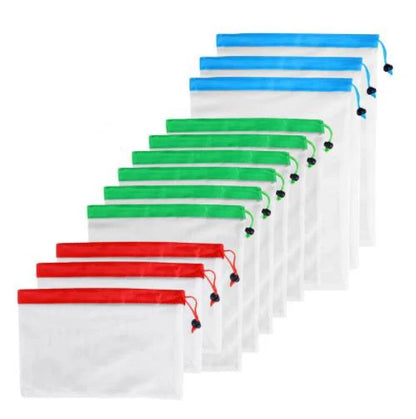 12pcs Eco Friendly Washable Mesh Produce Bags for Grocery Shopping Storage Reusable Fruit Vegetable Kitchen Storage