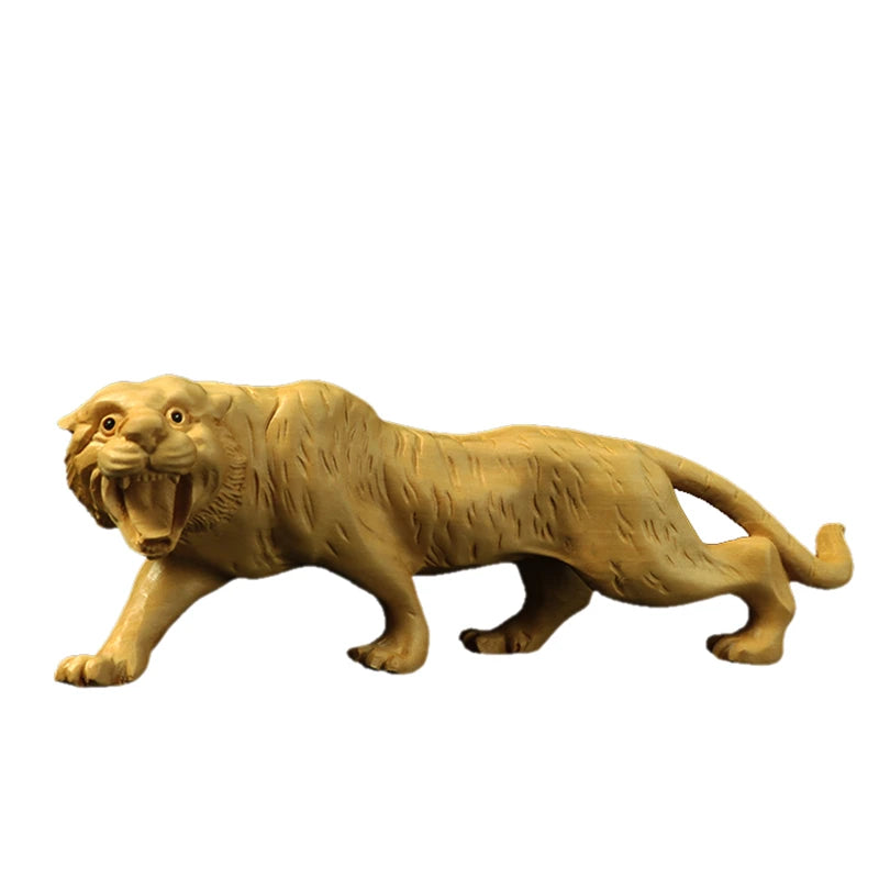 13/17.5CM Tiger Figurines Animal Boxwood Solid Wood Carving Animal Crafts Wood Carving Tiger Feng Shui Decoration Creative Gifts