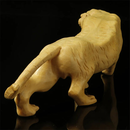 13/17.5CM Tiger Figurines Animal Boxwood Solid Wood Carving Animal Crafts Wood Carving Tiger Feng Shui Decoration Creative Gifts