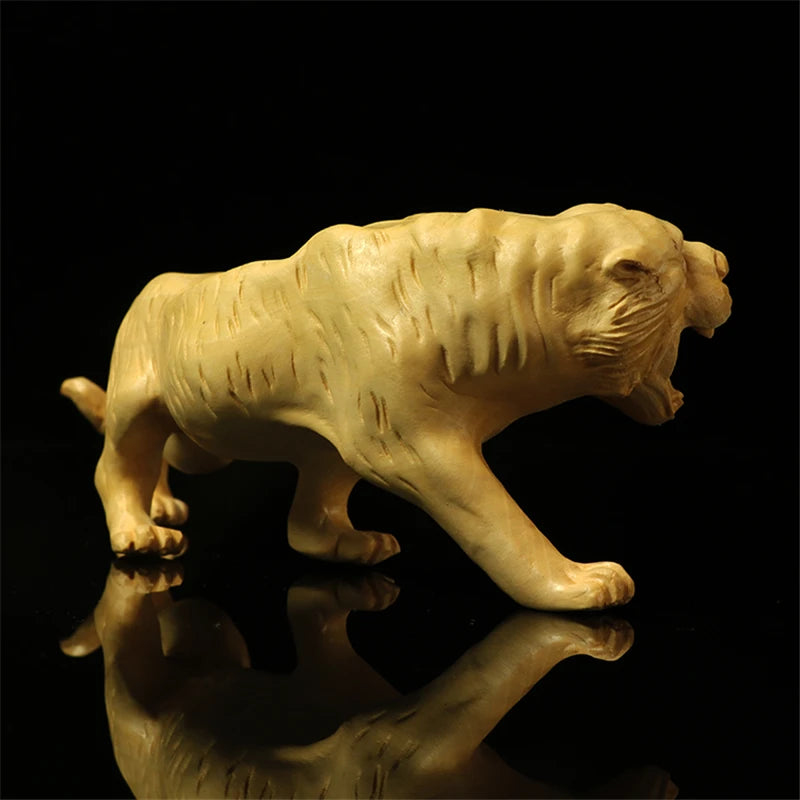 13/17.5CM Tiger Figurines Animal Boxwood Solid Wood Carving Animal Crafts Wood Carving Tiger Feng Shui Decoration Creative Gifts
