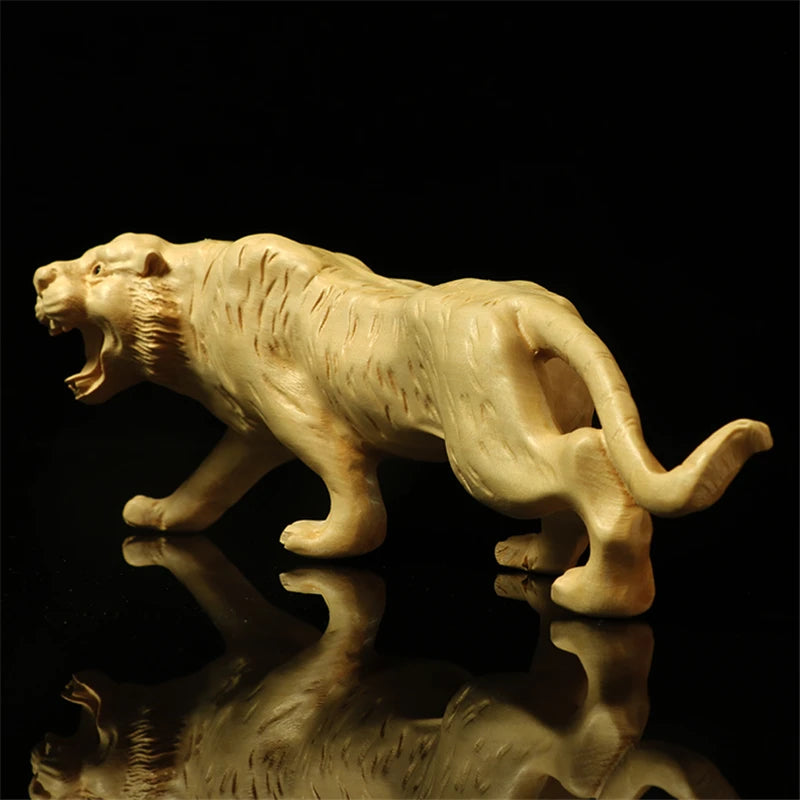 13/17.5CM Tiger Figurines Animal Boxwood Solid Wood Carving Animal Crafts Wood Carving Tiger Feng Shui Decoration Creative Gifts