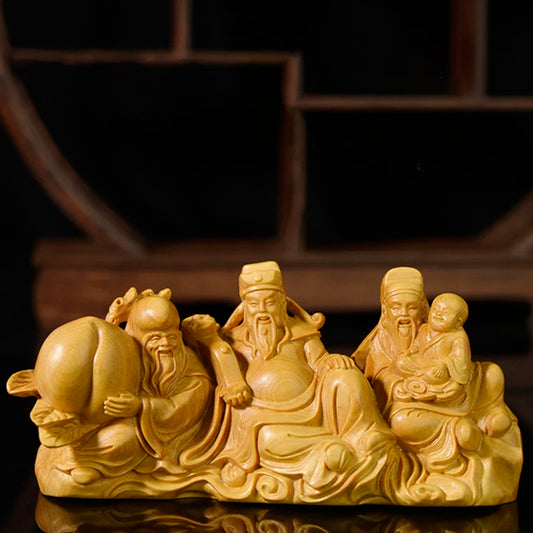 13/17CM Fu Lu Shou Boxwood Decoration Statue Crafts Feng Shui Elder  Birthday Gift Three Gods Sculpture Home Decor