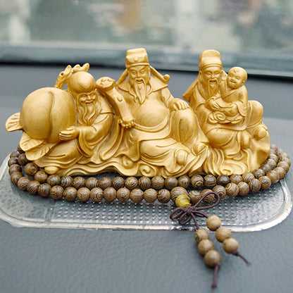 13/17CM Fu Lu Shou Boxwood Decoration Statue Crafts Feng Shui Elder  Birthday Gift Three Gods Sculpture Home Decor