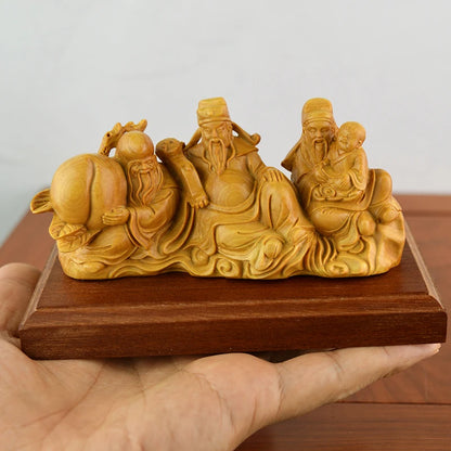 13/17CM Fu Lu Shou Boxwood Decoration Statue Crafts Feng Shui Elder  Birthday Gift Three Gods Sculpture Home Decor