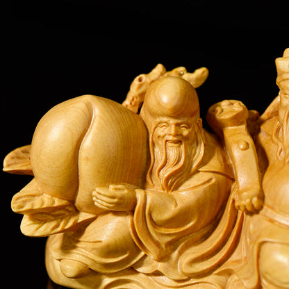 13/17CM Fu Lu Shou Boxwood Decoration Statue Crafts Feng Shui Elder  Birthday Gift Three Gods Sculpture Home Decor