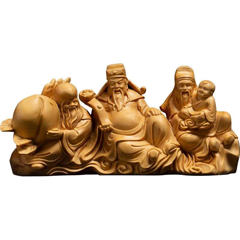 13/17CM Fu Lu Shou Boxwood Decoration Statue Crafts Feng Shui Elder  Birthday Gift Three Gods Sculpture Home Decor